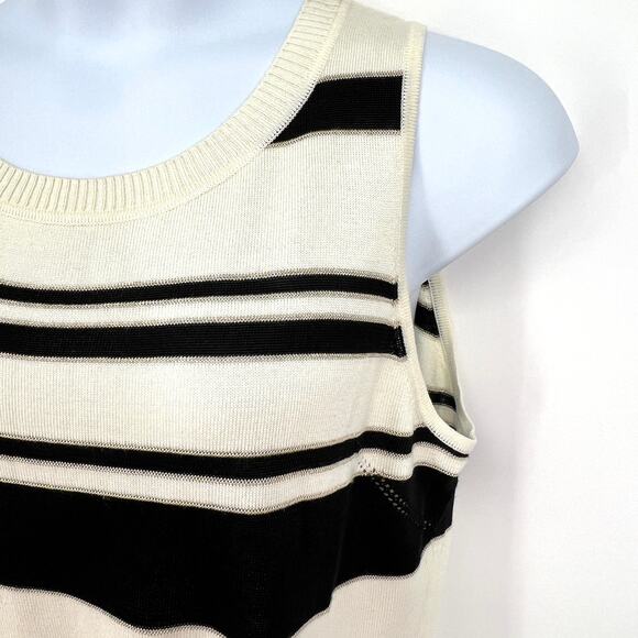 St. John Resort Striped Metallic Wool Cashmere Knit Shell Cream Black Size XL - Picture 2 of 10